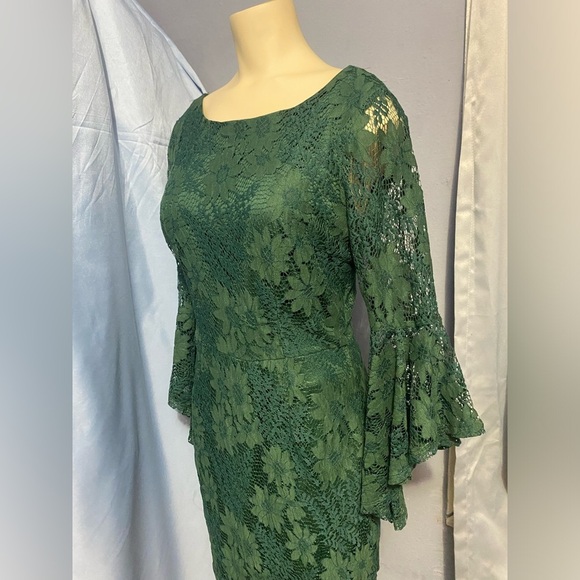 Lulu's Green Sheath Dress with 3/4 Bell Sleeves - Picture 8 of 11